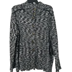 Curio Black Textured Knit Mock Neck Button Down Cardigan Sweater New L